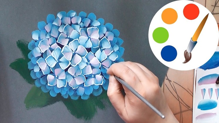 How to paint a Hydrangea, painting by a flat brush