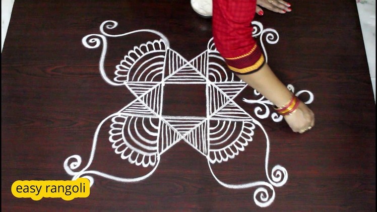 Kolam designs with 4x2 straight dots | easy rangoli designs for pongal | chukkala muggulu designs