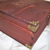LARGE BESPOKE WOODEN LOCKABLE RUSTIC MEMORY BOX with Brass box corners. Wooden box with lock and key.