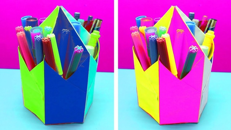 PAPER PEN HOLDER | How To make a Origami Pencil Holder Craft Ideas | EMMA DIY #36
