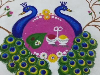 Peacock Rangoli Design |  two beautiful peacock kolam Pongal Kolam by Shilpa's Creativity
