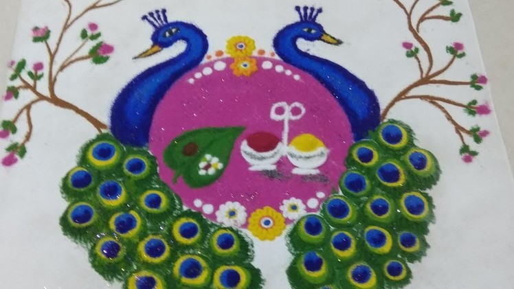 Peacock Rangoli Design |  two beautiful peacock kolam Pongal Kolam by Shilpa's Creativity