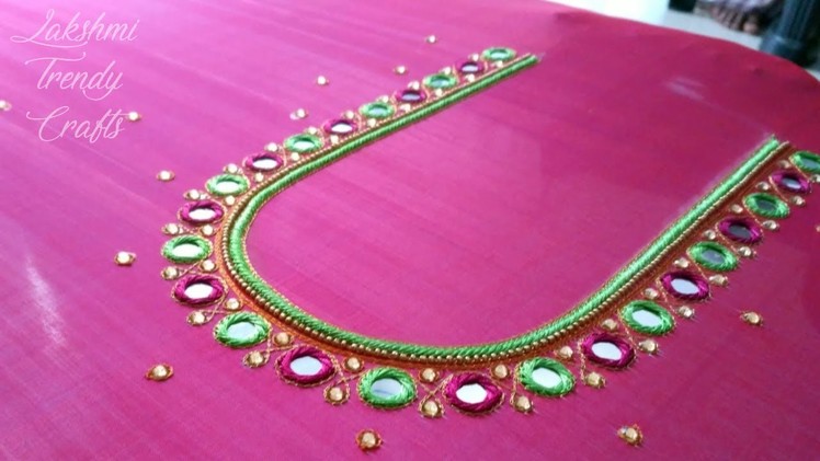 Simple Aari Mirror Work Blouse Design - 3