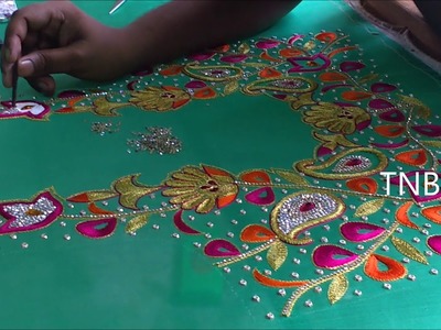 Simple maggam work blouse designs | hand embroidery simple flowers, basic embroidery stitches, DIY