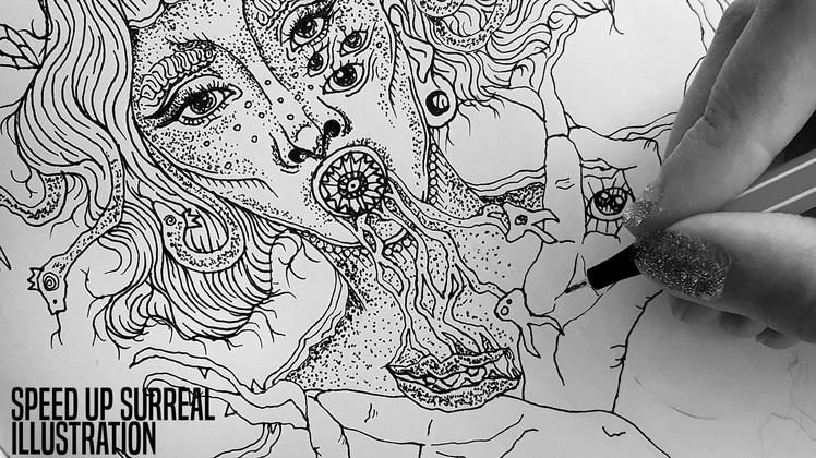 Speed Up Surrealism | Doodle Art Zentangle Art Video Drawing Process B&W Illustration Timelapse