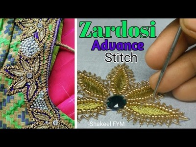 Zardosi advance stitch zigzag stitch flower | Aari work | Aari work zardosi flower
