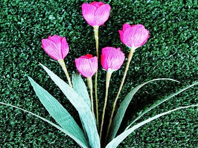 Beautiful Tulip Crepe Paper Flower Handcrafted Instructions | DIY Tulip Crepe Paper Flower