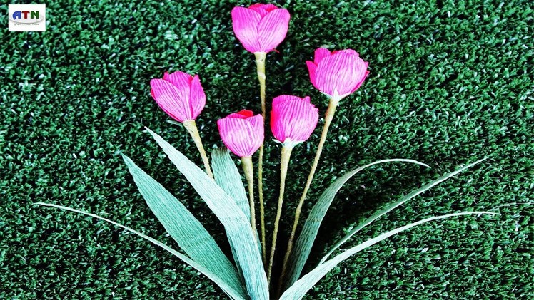 Beautiful Tulip Crepe Paper Flower Handcrafted Instructions | DIY Tulip Crepe Paper Flower