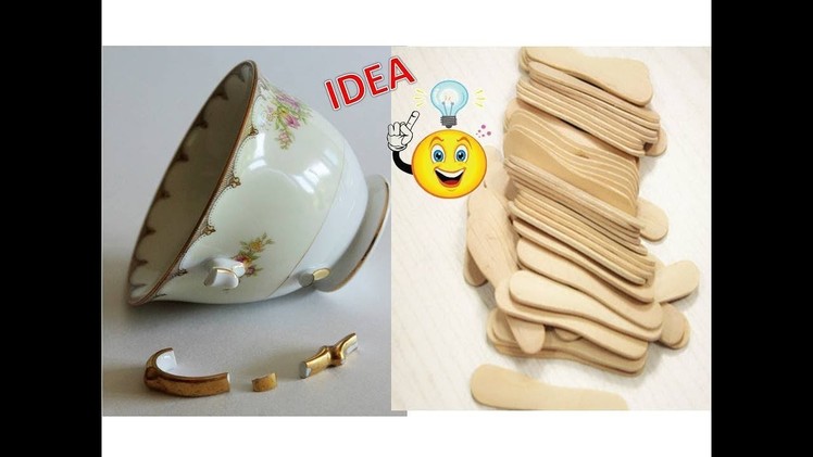 Best out of Waste Craft Idea | Broken Tea cup Craft Idea | Reuse Ice cream spoon  | DIY Candle Stand