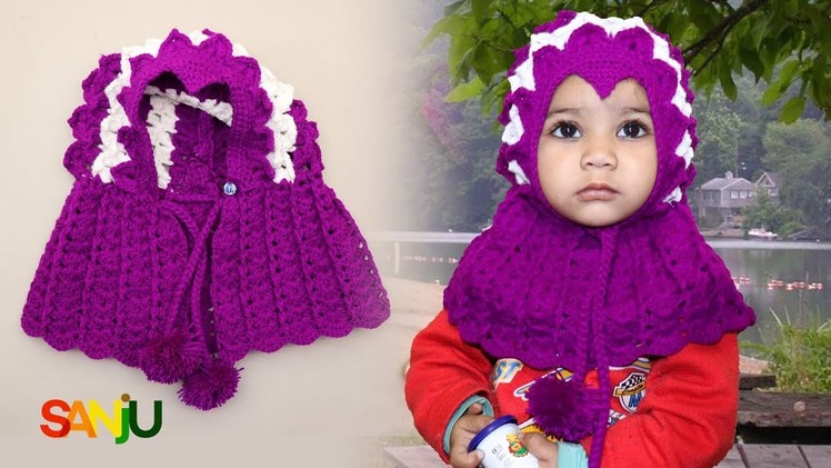 Crochet baby cape with hood pattern | Two color Crosia Cap
