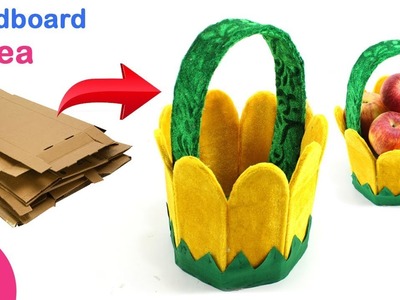 DIY Basket Idea | Make Fruit Basket Recycling Cardboard for Home Decor | Sonali Creations 179