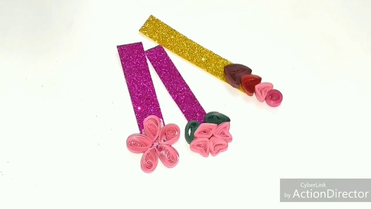 DIY Glitter Flower Bookmark Craft (easy quilling technique)