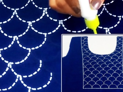 DIY : Running Stitch Embroidery on Kurti Yoke using 3D Cone Outliners | Designer Yoke Neckline
