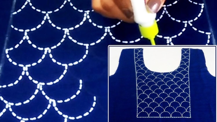 DIY : Running Stitch Embroidery on Kurti Yoke using 3D Cone Outliners | Designer Yoke Neckline