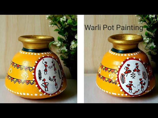 DIY warli painting on Pot|How to decorate pot with warli art | #warliart | colours Creativity Space