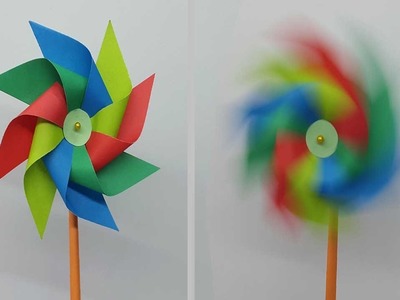 How to make a Paper Windmill - Kids Crafts Diy Toy making Tutorial (Pinwheel)