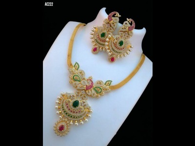 Latest Fancy One Gram Gold Short Neklace Designs With Price Rs=550