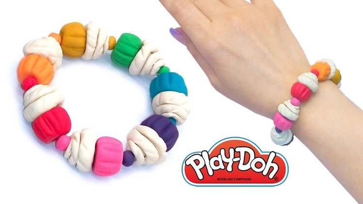 Play Doh Surprise Crafts. DIY How to Make Playdoh Clay Bracelet with Mini Rainbow Ice Creams