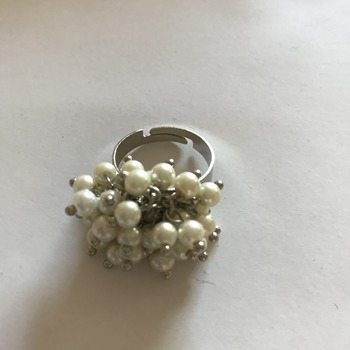 White Beads Adjustable Ring