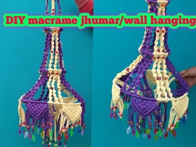 DIY macrame jhumar wall hanging(design3). how to make macrame patterns chandelier. Educational power