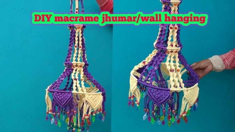 DIY macrame jhumar wall hanging(design3). how to make macrame patterns chandelier. Educational power