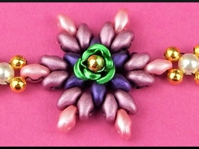 DIY | Perlen Armband | Schmuck basteln | Beaded twin bead flower bracelet with rose | Beadwork