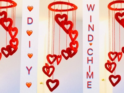 Diy wind chime || heart shapes wall hanging using woolen. Woolen room decor idea.