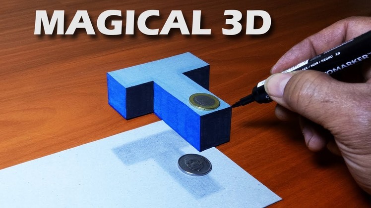Easy!! How To Draw 3D Floating Letter " T " on paper | Anamorphic 3D Illusion Trick Art