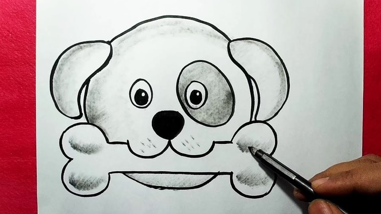 How to Draw An Easy Dog Face || Simple Dog Drawing with Bone || YZArts