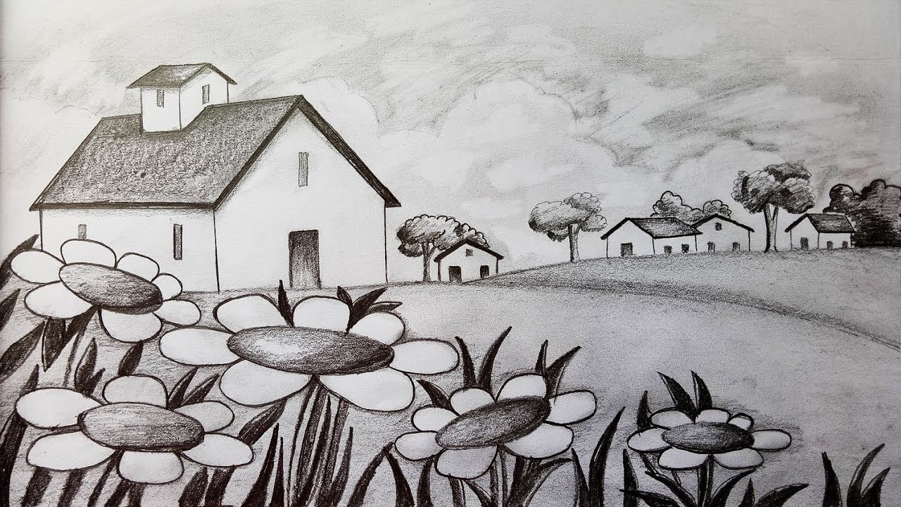 pencil landscape drawing easy