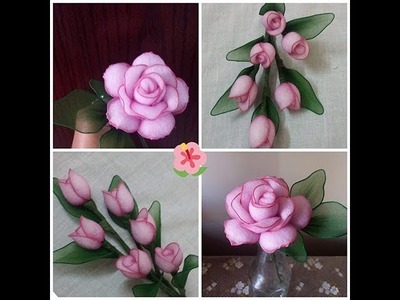 How to make beautiful pink rose buds and Rose with nylon stockings
