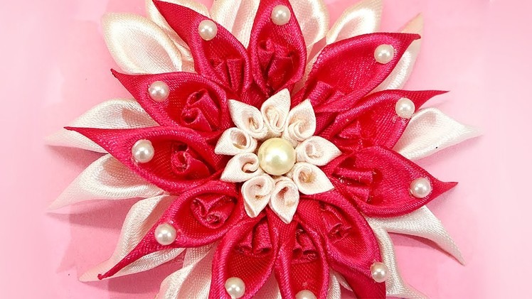 How to Make Satin Ribbon Flower | DIY Kanzashi Flower Hairclip | Kanzashi Flower Making Tutorial