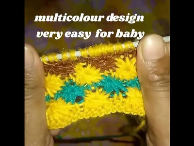 Knitting Multicolour design. double colour pattern for baby sweater very quick in Hindi