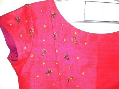 Simple and easy hand embroidery butterfly design on boatneck blouse DIY