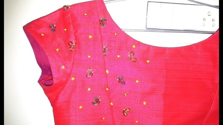 Simple and easy hand embroidery butterfly design on boatneck blouse DIY