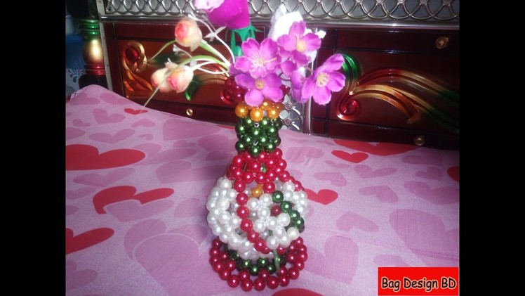 পুতির ফুলদানী তৈরী Part 3.full video Beaded Flower Vass Making How to Make Beaded flower tob