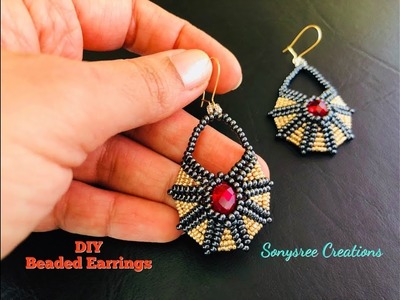 Beaded Earrings Egyptian inspired. Circular Herringbone Stitch