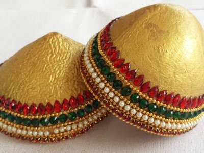 Coconut Decoration With kundans : Marriage items Decoration. At Home For DIY Naveena Pujari