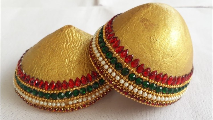 Coconut Decoration With kundans : Marriage items Decoration. At Home For DIY Naveena Pujari