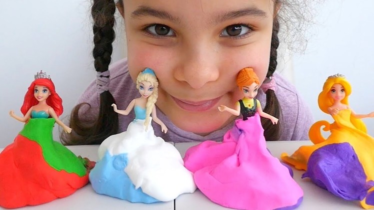 Disney Princesses Fluffy Slime  Dresses for Frozen Elsa Anna Ariel Belle Cinderella Rapunzel