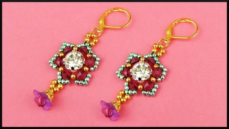 DIY | Blumen Perlen Ohrringe mit Strass | Beaded flower earrings with rhinestone | Beadwork jewelry