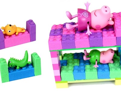 DIY Kinetic Sand Bunk Bed with Peppa Pig & George How to Make Kinetic Sand Lego Brick Beds for Kids