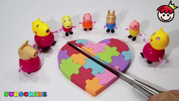 Diy Kinetic Sand Cutting Rainbow Heart Cake Kinder Egg Peppa Pig Surprise Toys Learn Colors for Kids