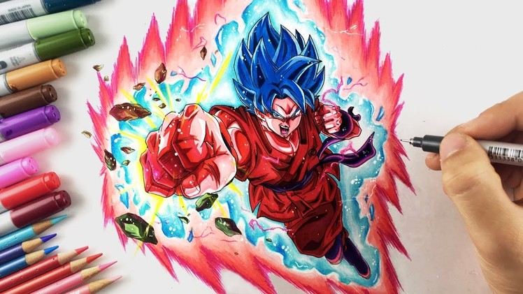 Drawing Goku Super Saiyan Blue kaioken x10