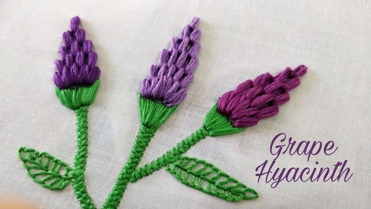 Grape Hyacinth.Cluster Stitch (Hand Embroidery Work)