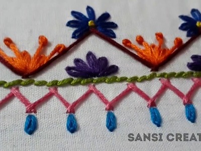 Hand Embroidery Design: Easy hand embroidery for kurta |  Border line stitches tutorial