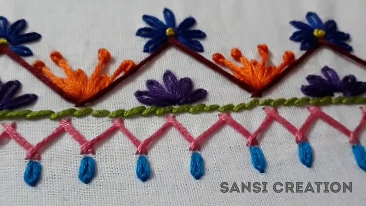 Hand Embroidery Design: Easy hand embroidery for kurta |  Border line stitches tutorial