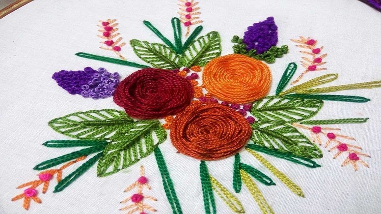 Hand Embroidery Designs | Rosette stitch with flower design | Spider Web Stitch Design