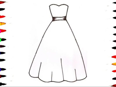 How To Draw 3 Beautiful Girls Dresses Drawing To Color For Kids l Painting Pages l Rainbow Colors
