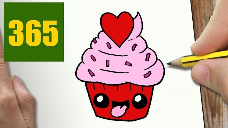 HOW TO DRAW A CUPCAKE IN LOVE CUTE, Easy step by step drawing lessons for kids